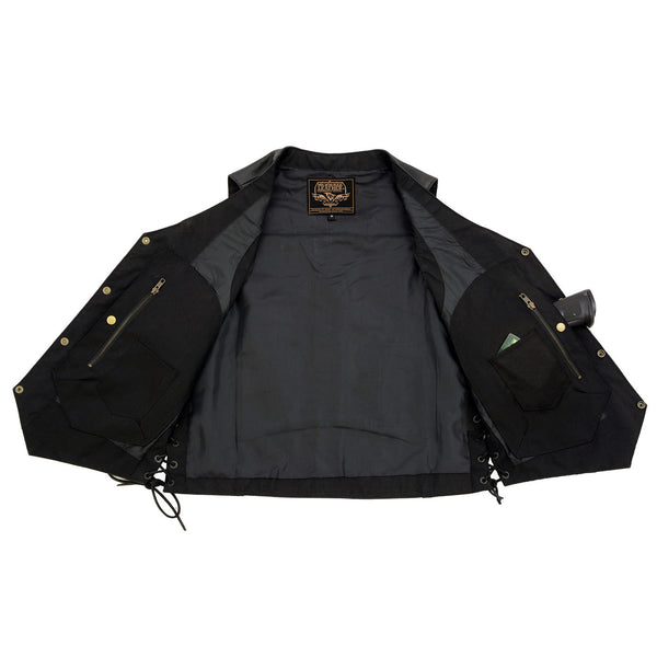 Milwaukee leather LKM3787 Men's Classic Side Laced Black Leather Motorcycle Rider Biker Vest w/ Ten Pockets
