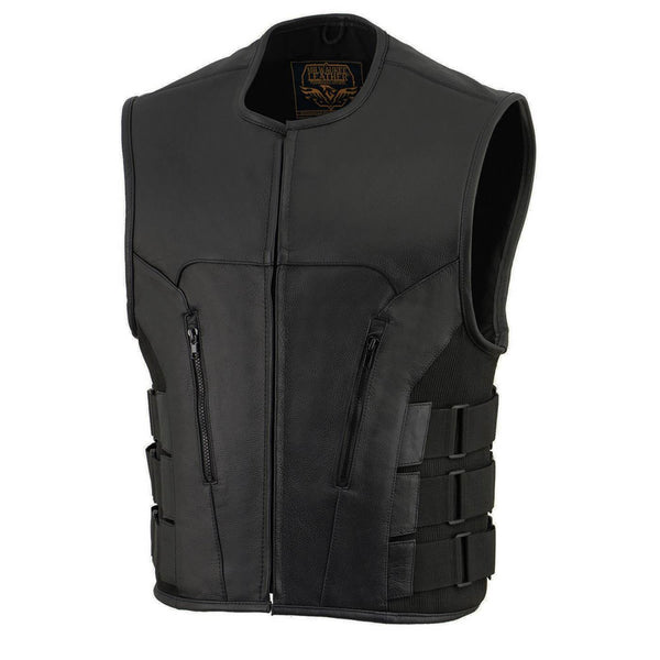 Milwaukee Leather Men's Creeper Black Triple Strap Leather Motorcycle Vest - LKM3791