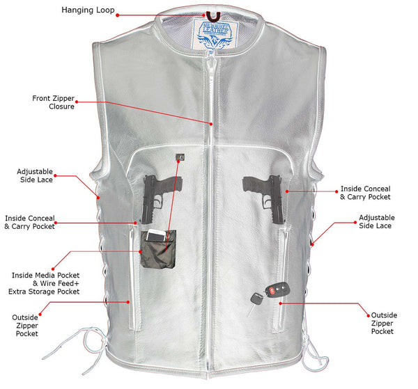 Milwaukee Leather Men's Drifter Black Collarless Buffalo Leather Motorcycle Vest - LKM3792