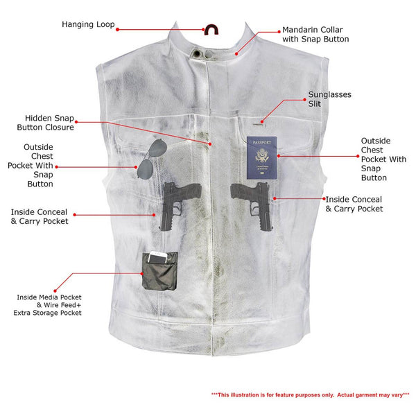 Milwaukee Leather Men's Quick Draw Black Cowhide Leather Motorcycle Vest - LKM3794