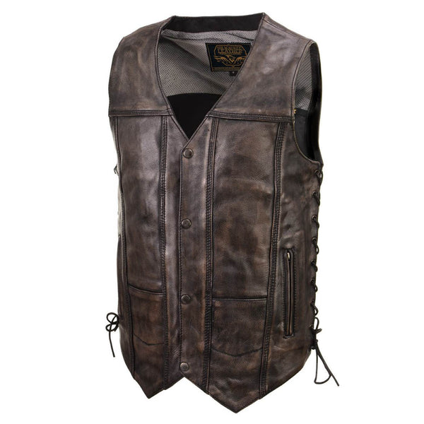 Milwaukee Leather Men's Wreck Distressed Brown Leather Motorcycle Vest - LKM3795