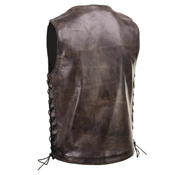 Milwaukee Leather Men's Wreck Distressed Brown Leather Motorcycle Vest - LKM3795