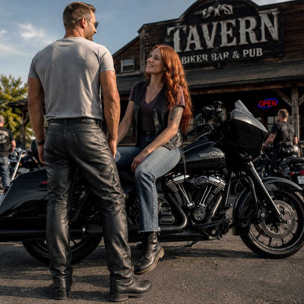 Milwaukee Leather LKM5718 Men's Classic Black Loose Fitted Motorcycle Casual Leather Biker Pants