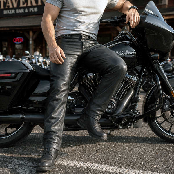 Milwaukee Leather LKM5718 Men's Classic Black Loose Fitted Motorcycle Casual Leather Biker Pants