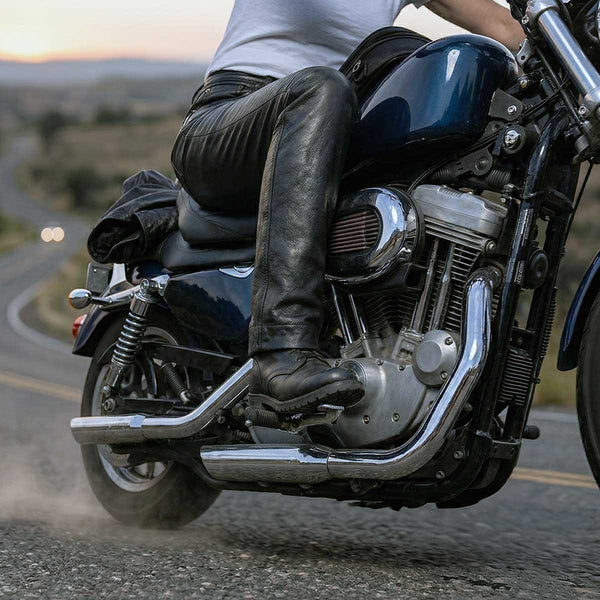 Milwaukee Leather LKM5719 Women's Black Buffalo Leather Motorcycle Riding Pants, Boot Cut, Unhemmed