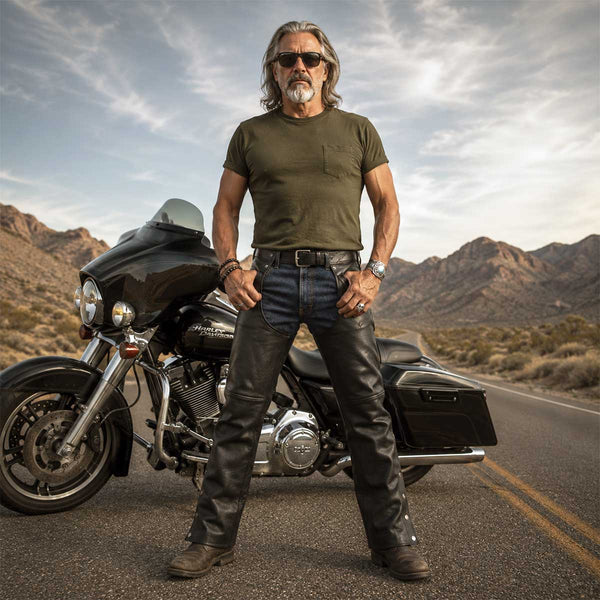 Milwaukee Leather LKM5721 Men's Black Easy Fit Premium Leather Motorcycle Biker Rider Chaps