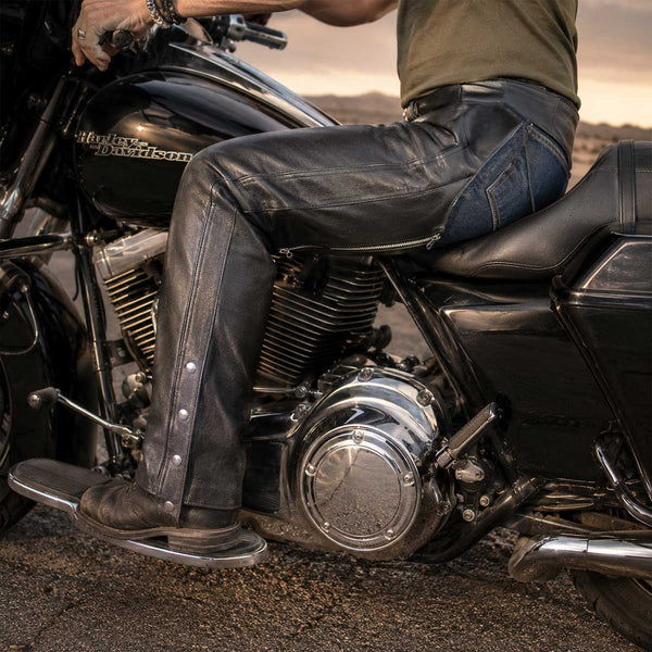 Milwaukee Leather LKM5721 Men's Black Easy Fit Premium Leather Motorcycle Biker Rider Chaps