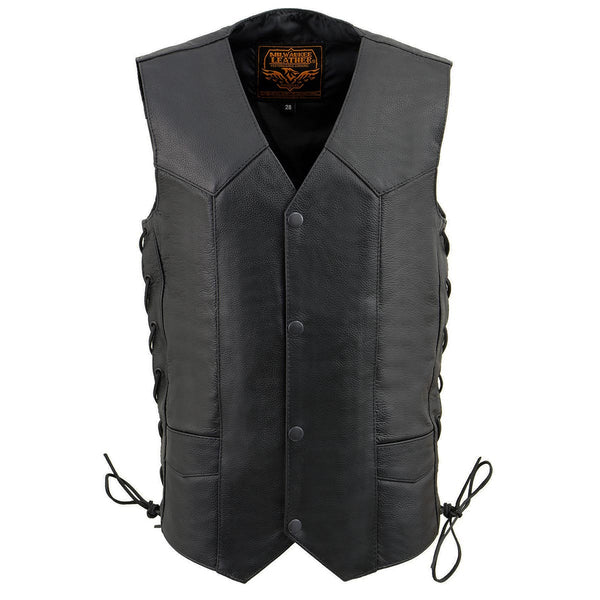 Milwaukee Leather LKY3860 Youth Size Black Leather Motorcycle Riders Vest w/ Side Lace