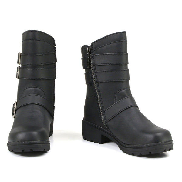 MMCC MB253 Women's Cameo Black Leather Biker Boots - Riding Footwear