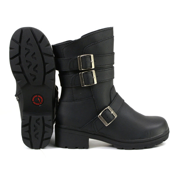 MMCC MB253 Women's Cameo Black Leather Biker Boots - Riding Footwear