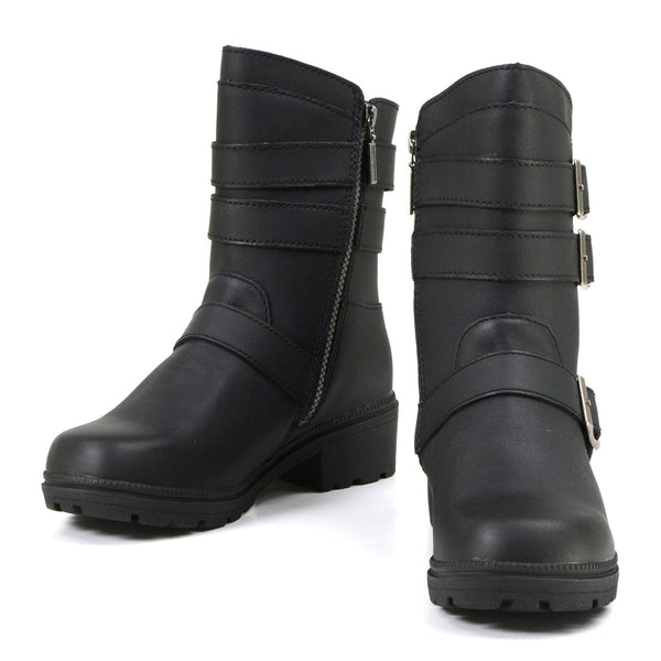 MMCC MB253 Women's Cameo Black Leather Biker Boots - Riding Footwear