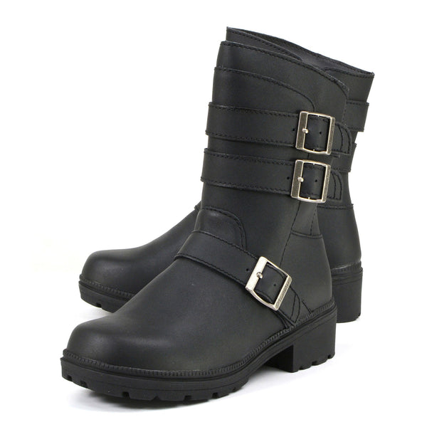 MMCC MB253 Women's Cameo Black Leather Biker Boots - Riding Footwear