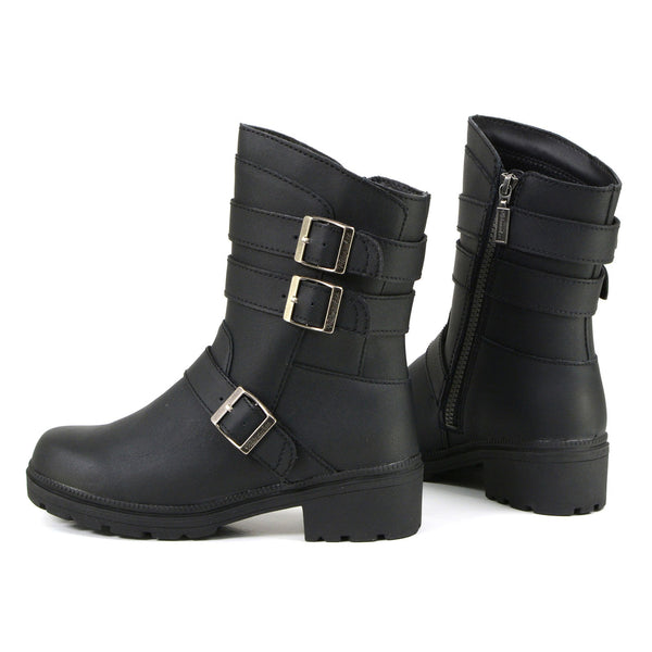 MMCC MB253 Women's Cameo Black Leather Biker Boots - Riding Footwear
