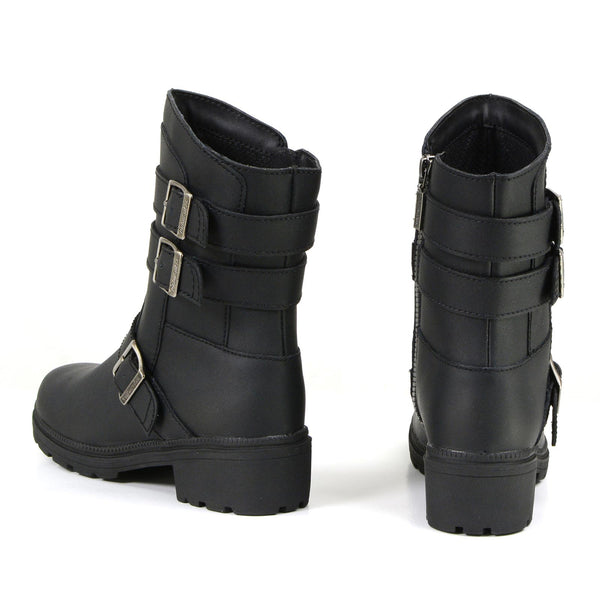 MMCC MB253 Women's Cameo Black Leather Biker Boots - Riding Footwear
