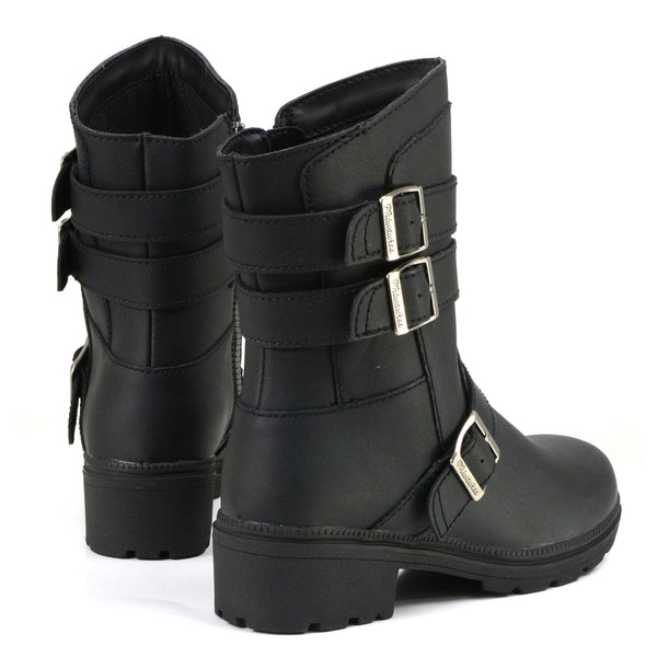 MMCC MB253 Women's Cameo Black Leather Biker Boots - Riding Footwear