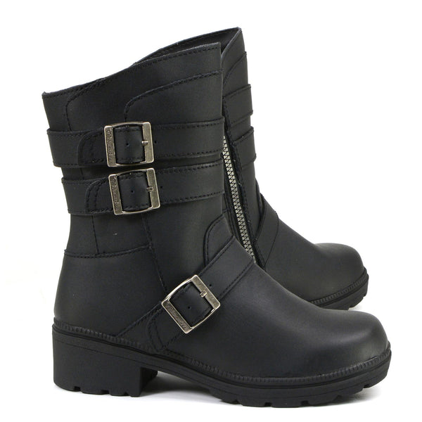 MMCC MB253 Women's Cameo Black Leather Biker Boots - Riding Footwear