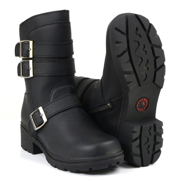 MMCC MB253 Women's Cameo Black Leather Biker Boots - Riding Footwear