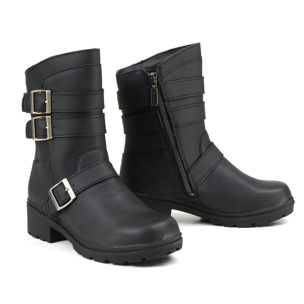 MMCC MB253 Women's Cameo Black Leather Biker Boots - Riding Footwear