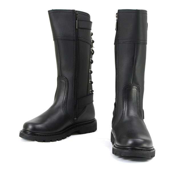 MMCC MB255 Women's Dream Girl Black Leather Biker Boots - Riding Footwear