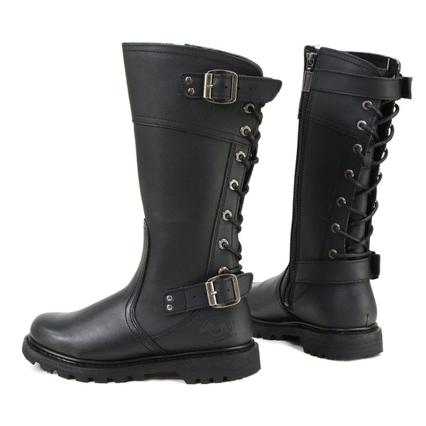 MMCC MB255 Women's Dream Girl Black Leather Biker Boots - Riding Footwear