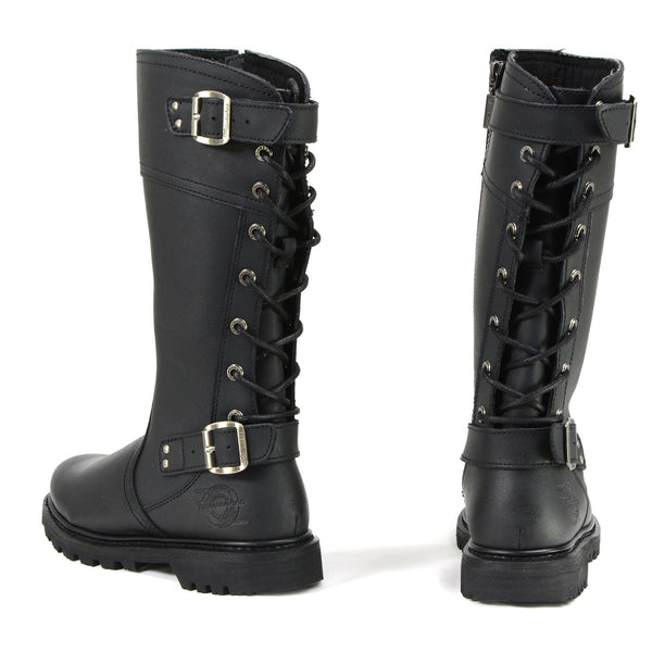 MMCC MB255 Women's Dream Girl Black Leather Biker Boots - Riding Footwear