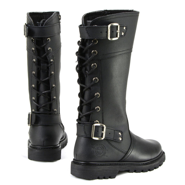 MMCC MB255 Women's Dream Girl Black Leather Biker Boots - Riding Footwear