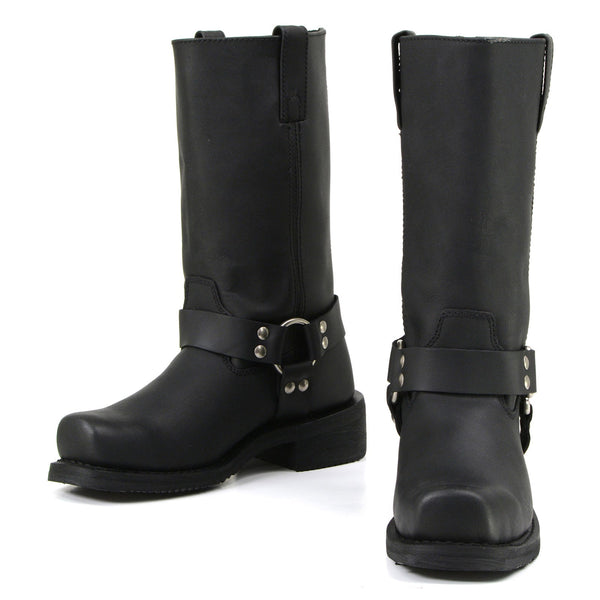 MMCC MB410 Men's Classic Harness Black Leather Biker Boots - Riding Footwear