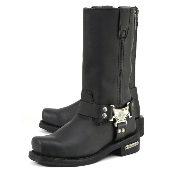 MMCC MB410 Men's Classic Harness Black Leather Biker Boots - Riding Footwear