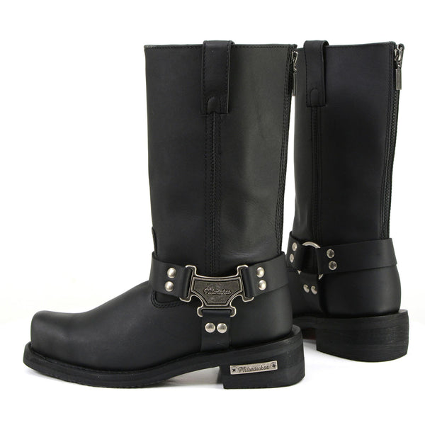 MMCC MB410 Men's Classic Harness Black Leather Biker Boots - Riding Footwear