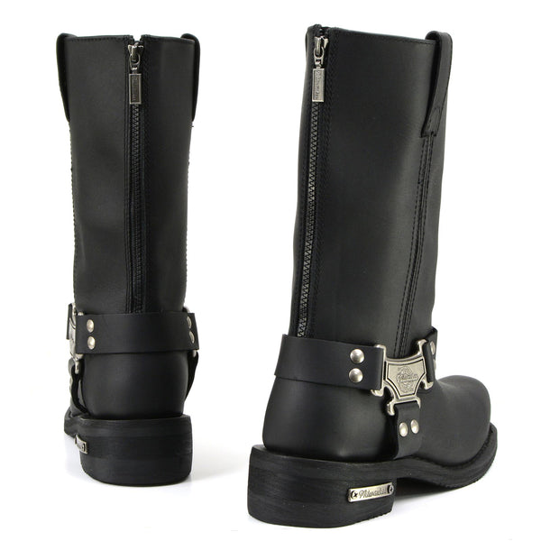 MMCC MB410 Men's Classic Harness Black Leather Biker Boots - Riding Footwear