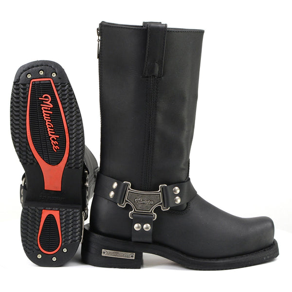 MMCC MB410 Men's Classic Harness Black Leather Biker Boots - Riding Footwear