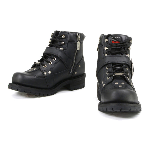 MMCC MB433 Men's Road Captain Black Leather Biker Boots - Riding Footwear