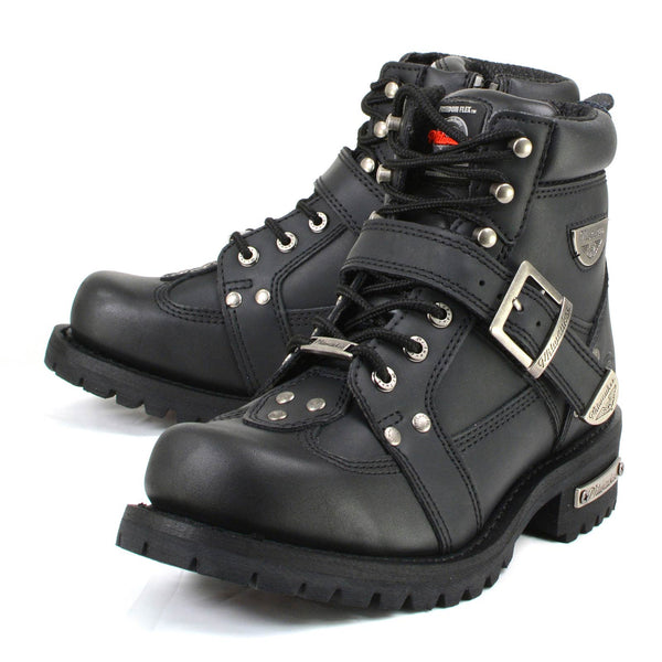 MMCC MB433 Men's Road Captain Black Leather Biker Boots - Riding Footwear