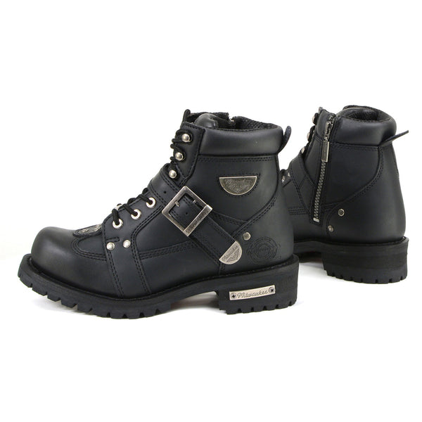 MMCC MB433 Men's Road Captain Black Leather Biker Boots - Riding Footwear
