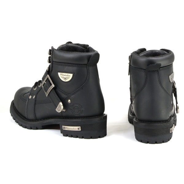 MMCC MB433 Men's Road Captain Black Leather Biker Boots - Riding Footwear