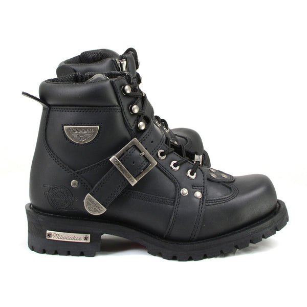 MMCC MB433 Men's Road Captain Black Leather Biker Boots - Riding Footwear
