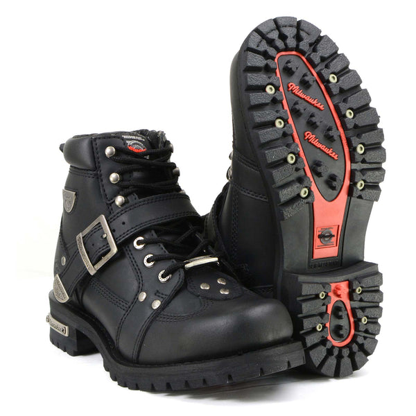 MMCC MB433 Men's Road Captain Black Leather Biker Boots - Riding Footwear
