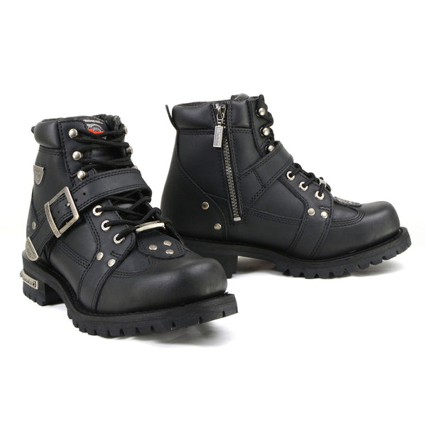 MMCC MB433 Men's Road Captain Black Leather Biker Boots - Riding Footwear