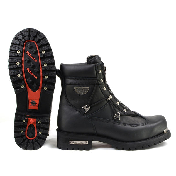 MMCC MB440 Men's Throttle Black Leather Biker Boots - Riding Footwear