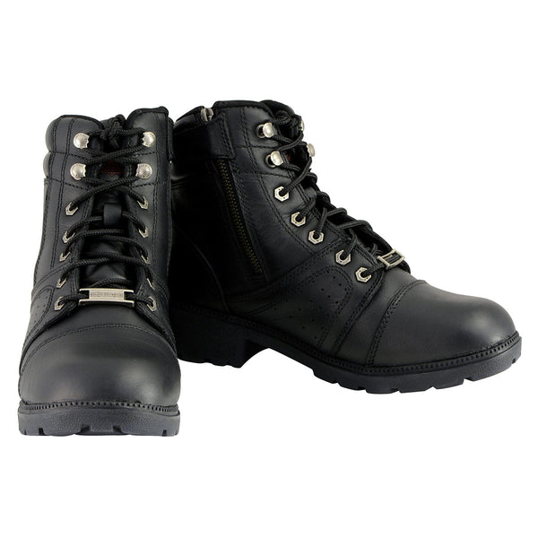 Milwaukee Leather Women's Black Leather Lace-Up Motorcycle Rider Boots with Side Zipper MBL9300