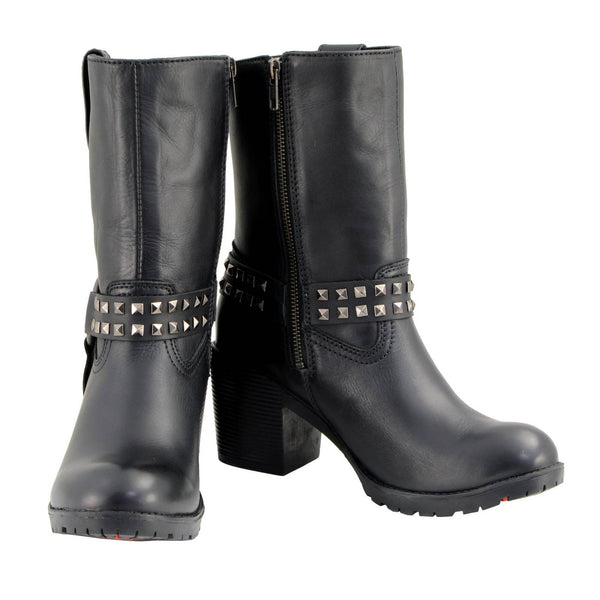 Milwaukee Leather Women's Stud Rebel Black Leather Harness Motorcycle Boots - MBL9314