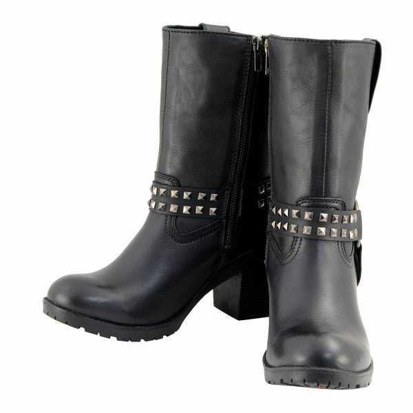 Milwaukee Leather Women's Stud Rebel Black Leather Harness Motorcycle Boots - MBL9314