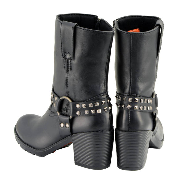 Milwaukee Leather Women's Stud Rebel Black Leather Harness Motorcycle Boots - MBL9314