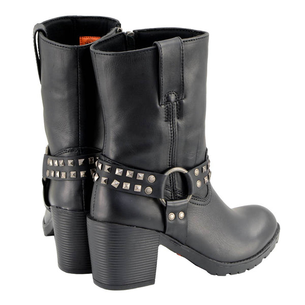 Milwaukee Leather Women's Stud Rebel Black Leather Harness Motorcycle Boots - MBL9314