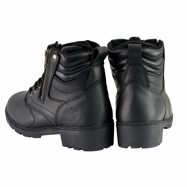 Milwaukee Leather MBL9320 Women's Premium Black Leather Lace-Up Motorcycle Riding Boots with Side Zipper