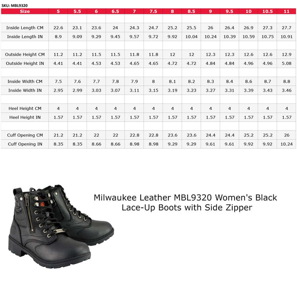 Milwaukee Leather MBL9320 Women's Premium Black Leather Lace-Up Motorcycle Riding Boots with Side Zipper