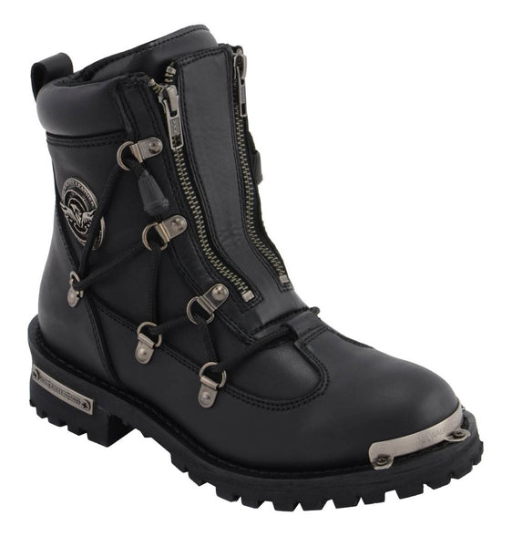 Milwaukee Leather MBL9375 Women's Premium Black Leather Diamond 6-Inch Twin Zipper Lock Motorcycle Riding Boots