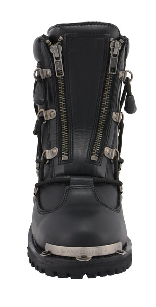 Milwaukee Leather MBL9375 Women's Premium Black Leather Diamond 6-Inch Twin Zipper Lock Motorcycle Riding Boots