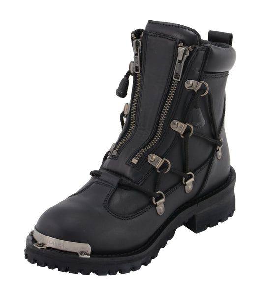 Milwaukee Leather MBL9375 Women's Premium Black Leather Diamond 6-Inch Twin Zipper Lock Motorcycle Riding Boots