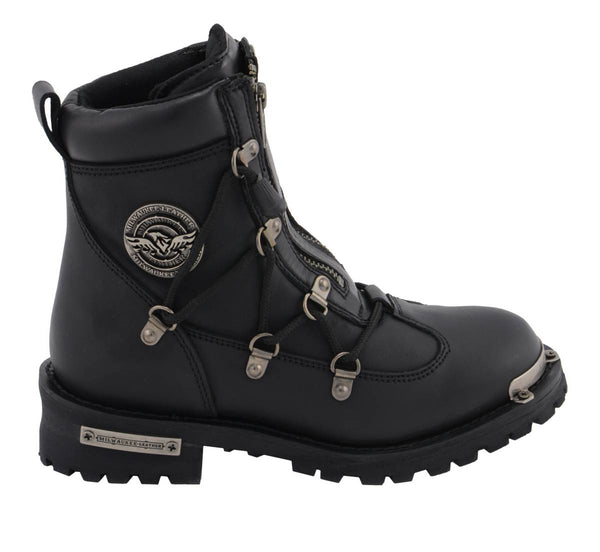 Milwaukee Leather MBL9375 Women's Premium Black Leather Diamond 6-Inch Twin Zipper Lock Motorcycle Riding Boots
